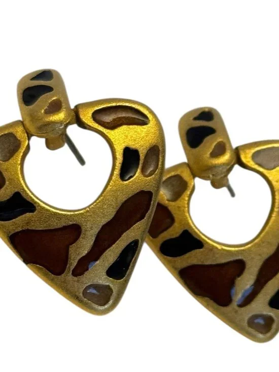 Cine Post Earrings Vintage Leopard Animal Print Triangle Enamel Accent Jewelry - Picture 2 of 9
